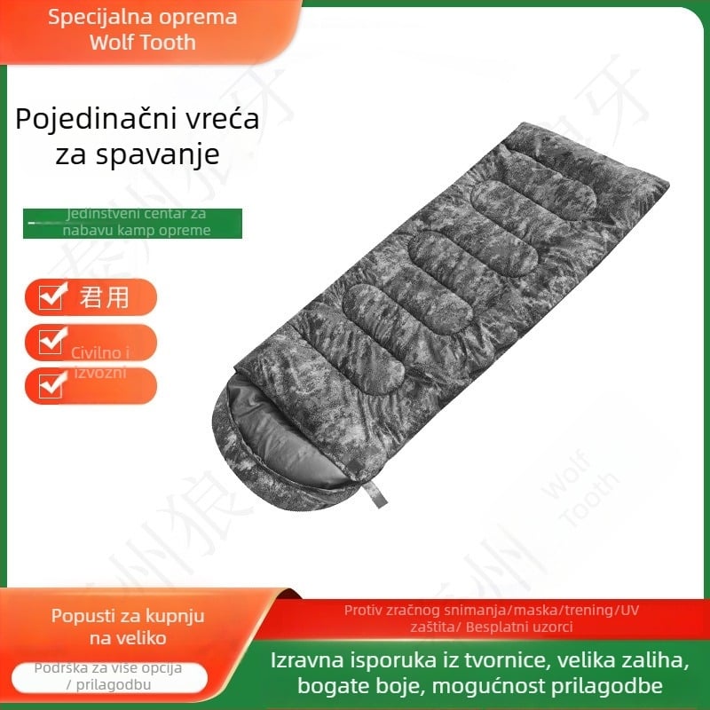 Kamuflažni vreća za spavanje u obliku kovert, za odrasle, debela izolacija, otporna na vlagu, dvosezonska upotreba zima-ljeto