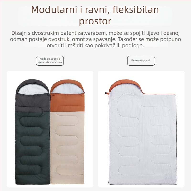 Spavaća vreća za odrasle za vani kampiranje, prijenosna i spojiva za jedno ili dvostruko korištenje, oblik omota, poliester vlakna punilo/podstava/materijal, težina 1.0–2.2 kg
