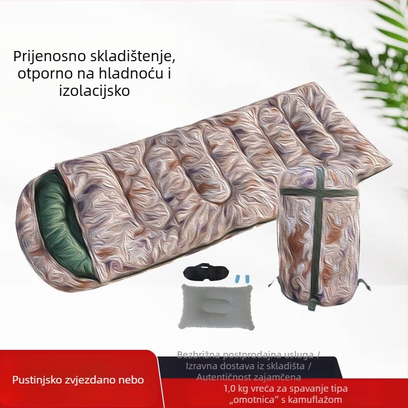 Spavaća vreća u stilu omotnice s kamuflažom, za outdoor planinarenje i kampiranje, topla i debela, punilo: šuplja pamuk, podstava: Spring Asia Spinning, tkanina: poliester, za odrasle, težina 1000 g