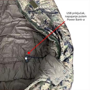 Spavaća vreća u obliku mumije, punilo i podstava od čistog pamuka, poliester tkanina, težina 3500 g