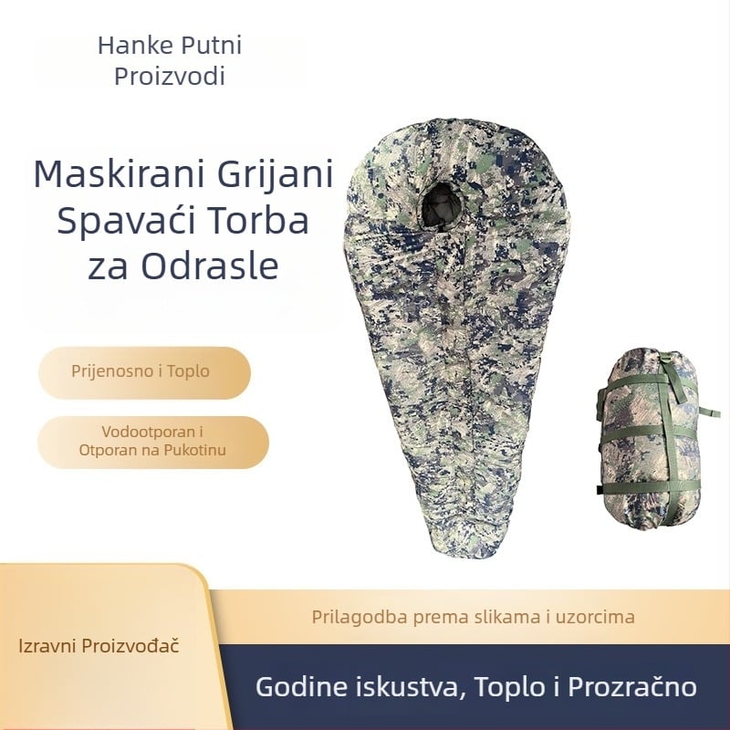 Spavaća vreća u obliku mumije, punilo i podstava od čistog pamuka, poliester tkanina, težina 3500 g