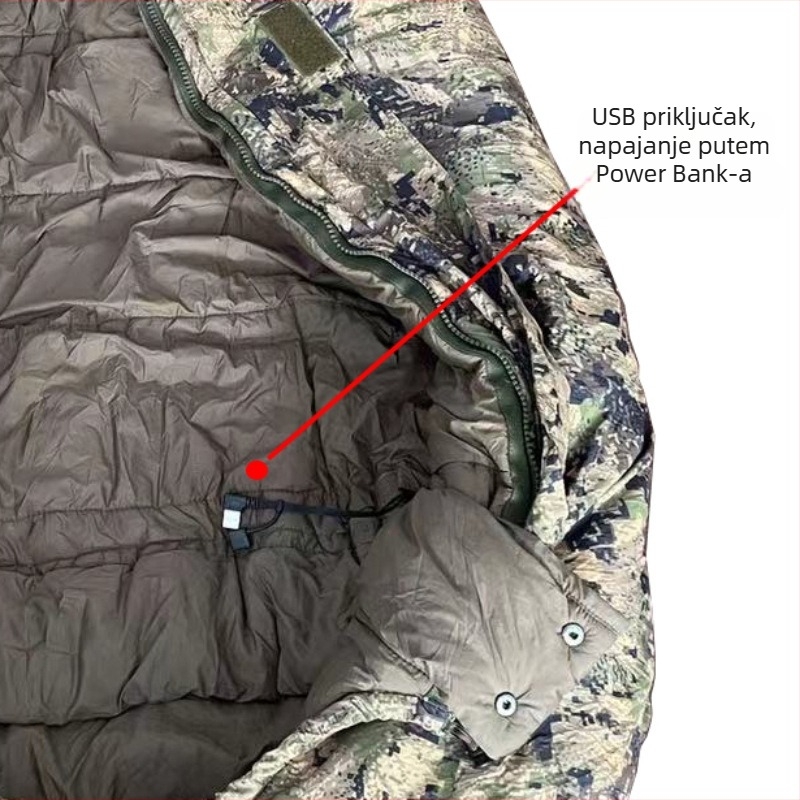 Spavaća vreća u obliku mumije, punilo i podstava od čistog pamuka, poliester tkanina, težina 3500 g