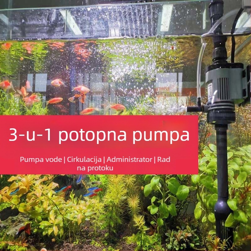 Višenamjenska potopna pumpa za akvarij s oksigenacijom, 3-u-1 filtrom i tihom cirkulacijom