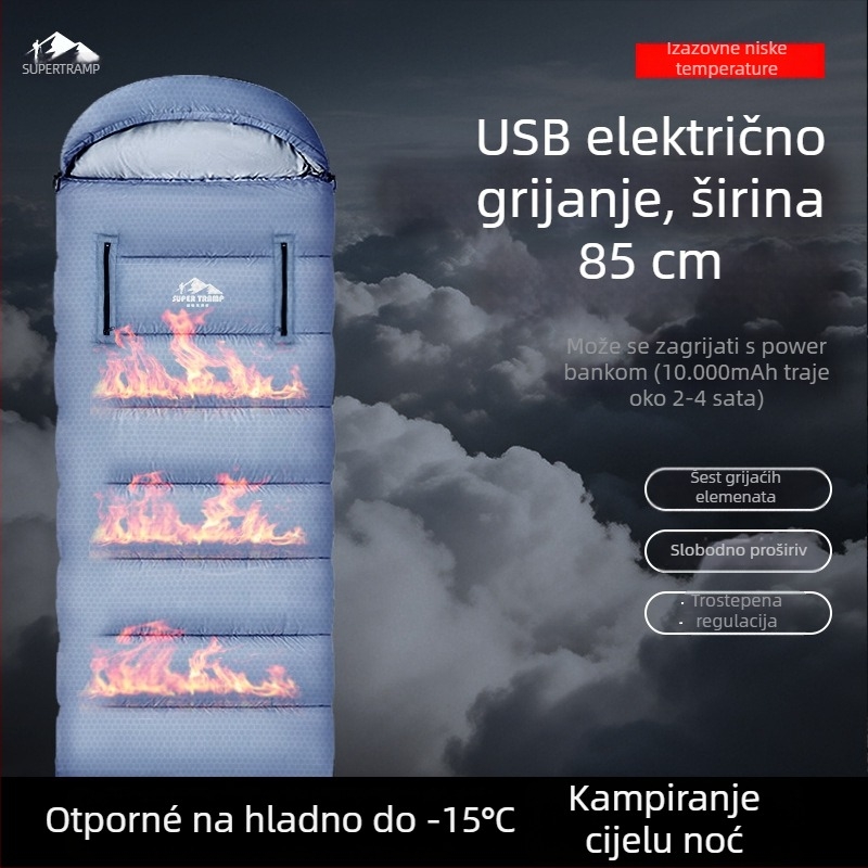Spavaća vreća za kampiranje, marka Super Wanderer; punilo Down Cotton; podstava Oxford Cloth; tkanina Chunya Spinning; konstrukcija stila omotnice (za odrasle, 2500 g)