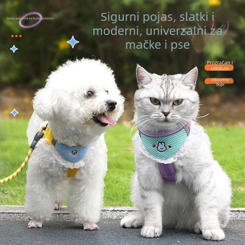 Najlon prsni postroj za pse s maramicom za slinu, podesiv za male i srednje pse