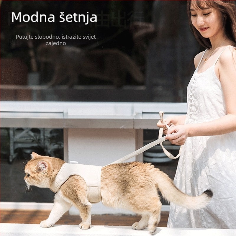 Mačji harnes s izvlačnim povodom, platneni pojas