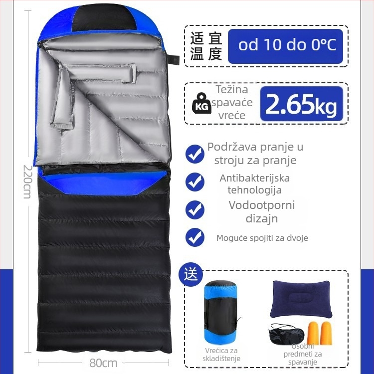 Vanjski vreća za spavanje s oblikom omotnice, punilo od šupljih vlakana, najlonska tkanina, za odrasle