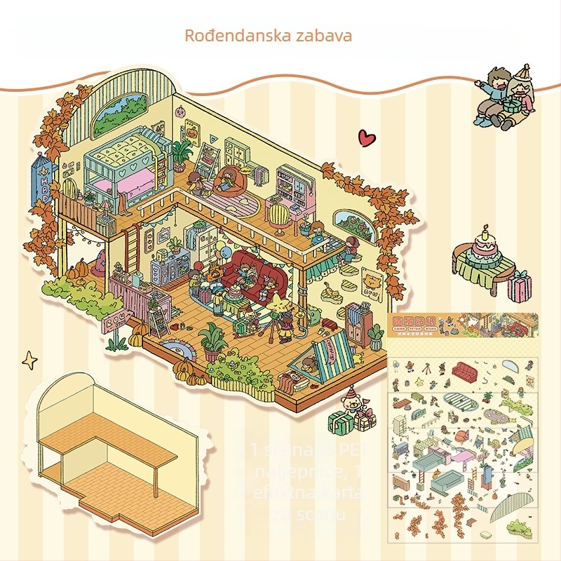 Art Blue 3D mikrolandschaft naljepnica set — romantična otokna svadbena tema, PET materijal, korejski stil, prilagodljivo s logotipom