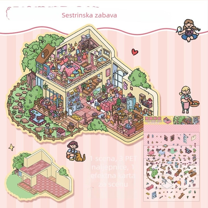 Art Blue 3D mikrolandschaft naljepnica set — romantična otokna svadbena tema, PET materijal, korejski stil, prilagodljivo s logotipom