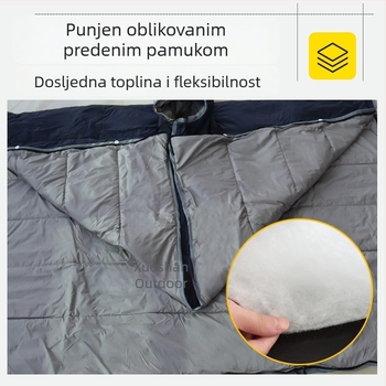 Odrasli kapuljača-spavaća vreća za kampiranje, stil kapuljače, punilo spun cotton, podstava 320T najlona, težina 1 kg