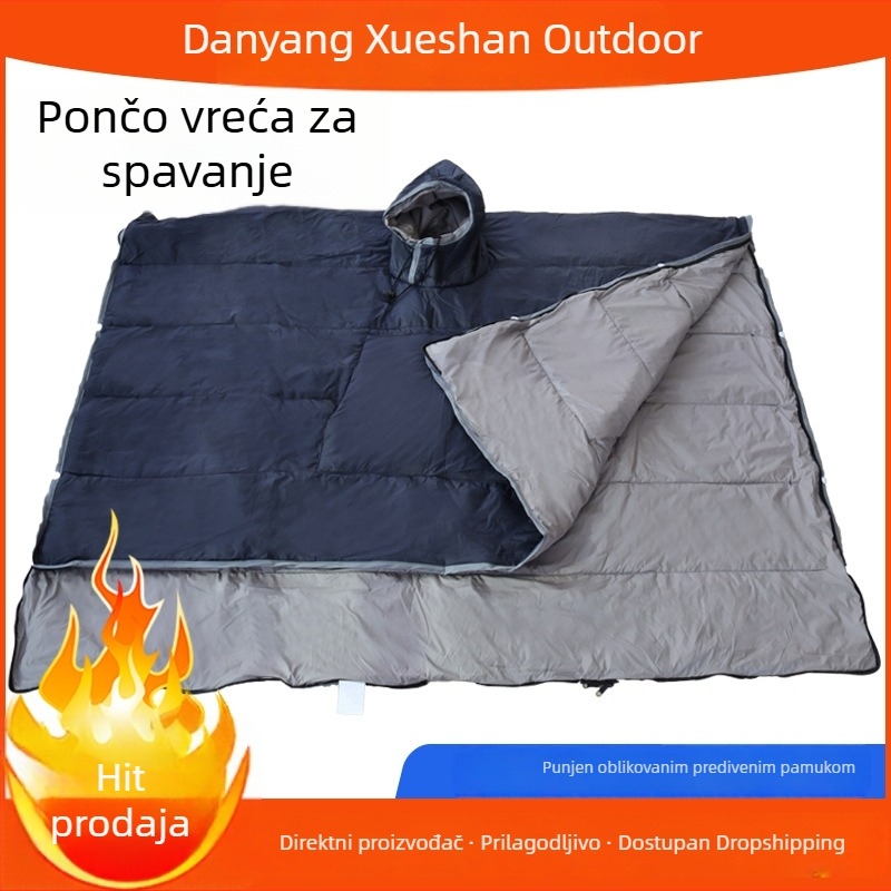 Nosivi kapuljačasti spavaći vreć za odrasle – Kapuljača stil, Punjena od predenog pamuka, Podstava od 320T najlonskog tarpaulina, Chun Yafang tkanina, Težina 1 kg