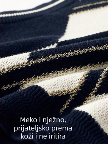 Dječja V-izrez veste od pamuka — 93,5% pamuk, preppy stil, karikaturni uzorak, za uzrast 8+, zima-proljeće-jesen