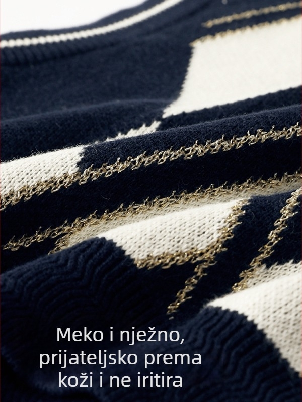 Dječja V-izrez veste od pamuka — 93,5% pamuk, preppy stil, karikaturni uzorak, za uzrast 8+, zima-proljeće-jesen