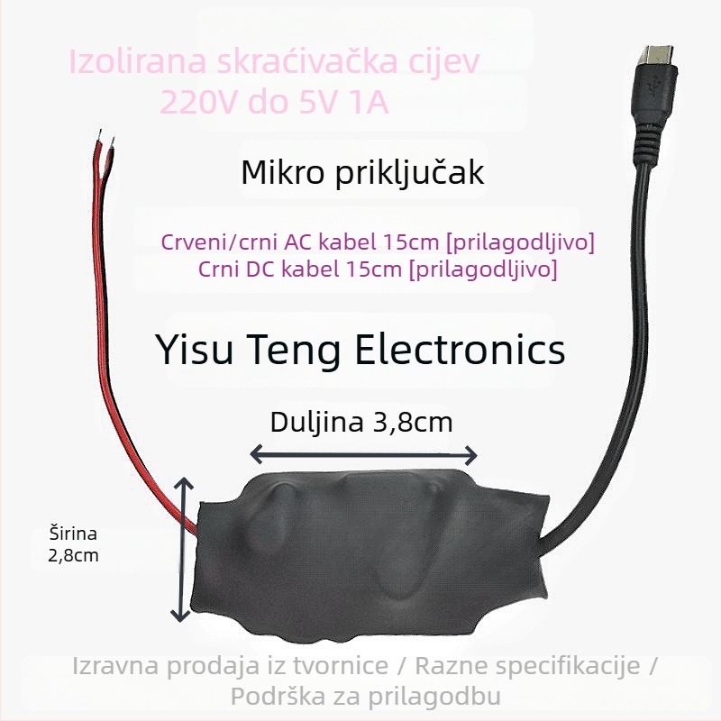 Napajanje za kameru s prekidačem, izlaz 5V, 5–10W, ulaz 100–240V AC, učinkovitost 96%, zaštita izolacijskim toplinskim omotačem