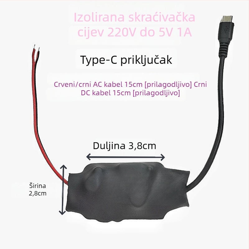 Napajanje za kameru s prekidačem, izlaz 5V, 5–10W, ulaz 100–240V AC, učinkovitost 96%, zaštita izolacijskim toplinskim omotačem