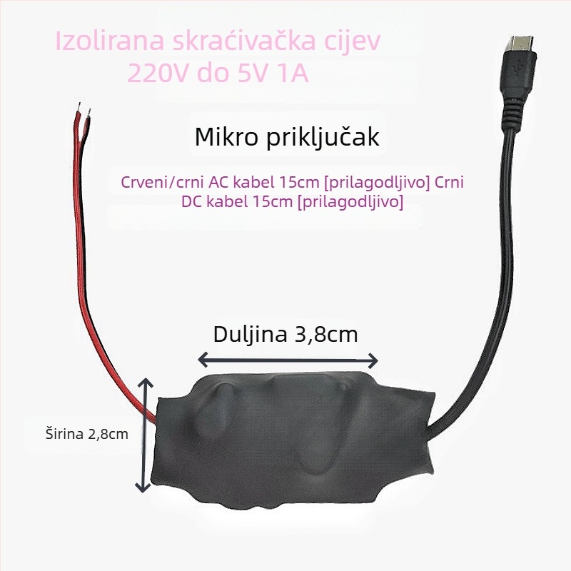Napajanje za kameru s prekidačem, izlaz 5V, 5–10W, ulaz 100–240V AC, učinkovitost 96%, zaštita izolacijskim toplinskim omotačem