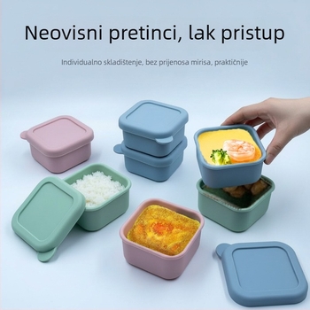 Kutija za obrok od silikona hrane, kvadratnog oblika, mikrovalna sigurna i izolirana, kapacitet ispod 300 ml.