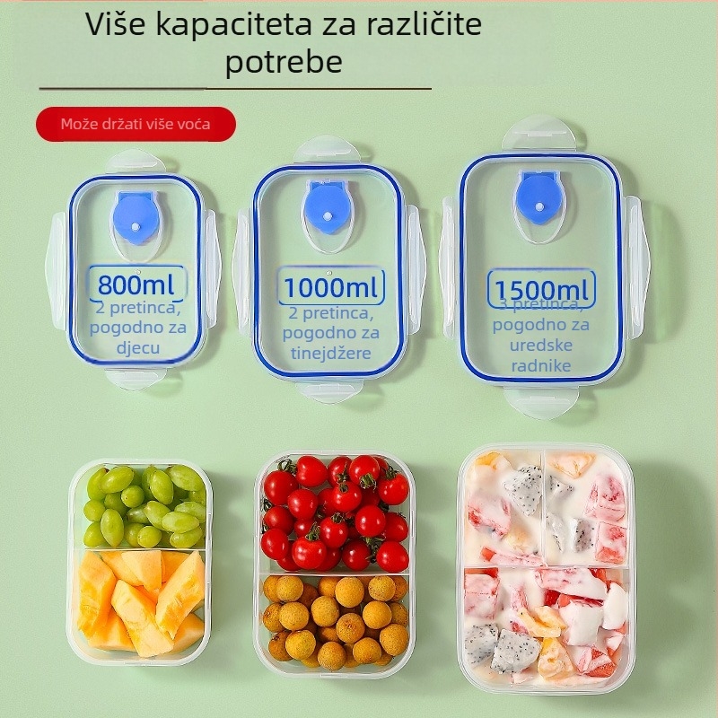 Plastična kutija za ručak, pravokutnog oblika, mikrovalno sigurna, kapacitet 800–1000 ml, jednoslojna