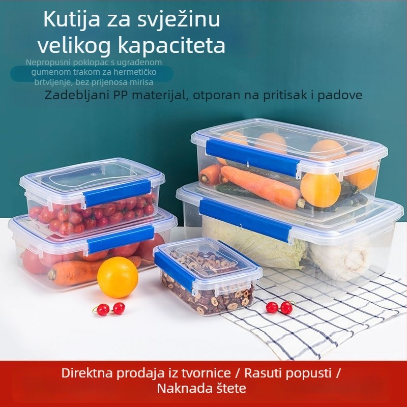Prozirna plastična kutija za hranu, pravokutnog oblika, s poklopcem, hermetički zatvara, prehrambena kvaliteta, jednostruka konstrukcija