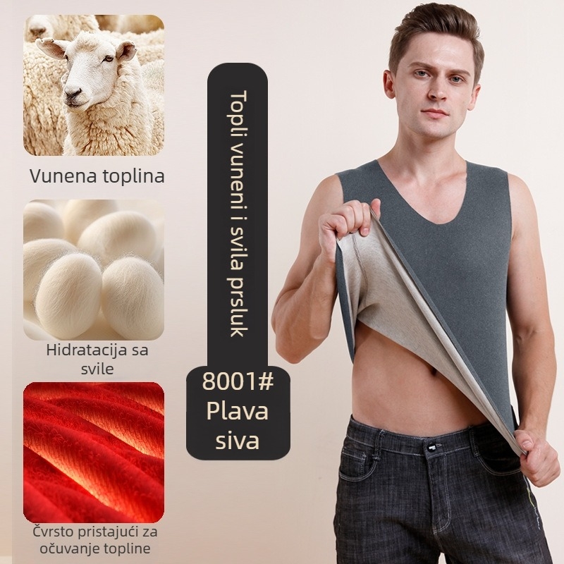 Muška termalna vesta s fleece podstavom, kapucija, V-izrez, osnovni sloj, 70–80% poliester, 251–300 g/m2