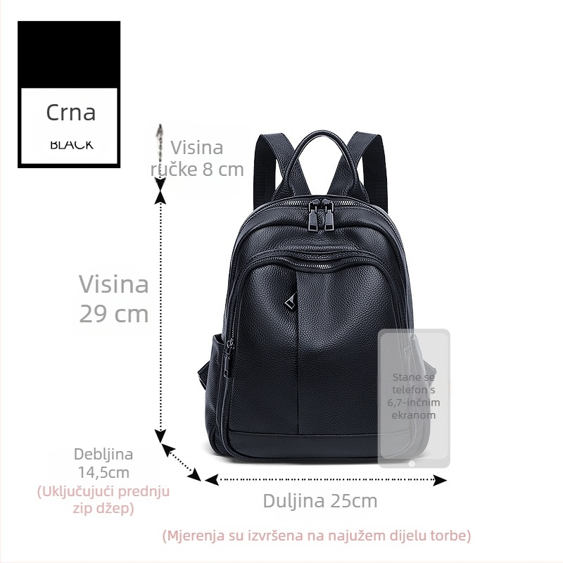 Ženski kožni gradski ruksak - urban minimalistički stil, velik kapacitet (Materijal: koža; Otvaranje: zatvarač; Unutarnji džepovi: džep sa zatvaračem, džep za telefon, džep za ID)