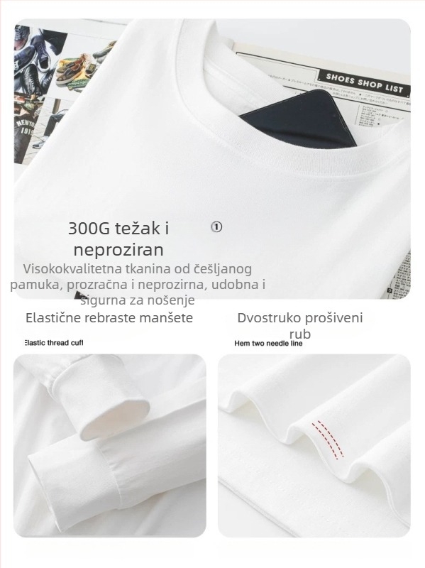 Korejski stil, dugi rukav, pamuk s dugim vlaknima (≥96%), labav kroj, okrugli izrez