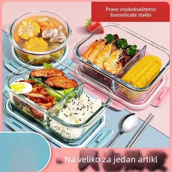 Staklena kutija za hranu otporna na mikrovalnu, pravokutnog oblika, s čvrstim zatvaranjem, ponovno upotrebljiva