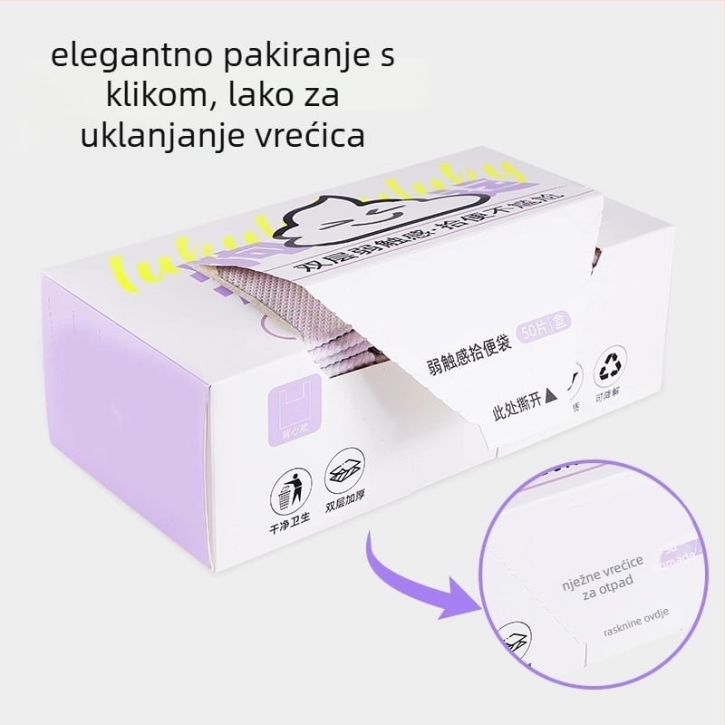 Torbe za pseće izmete u stilu prsluka – debeli, dvostruko složene, PE+papir, 50 kom./kutija, ekološki prihvatljivo