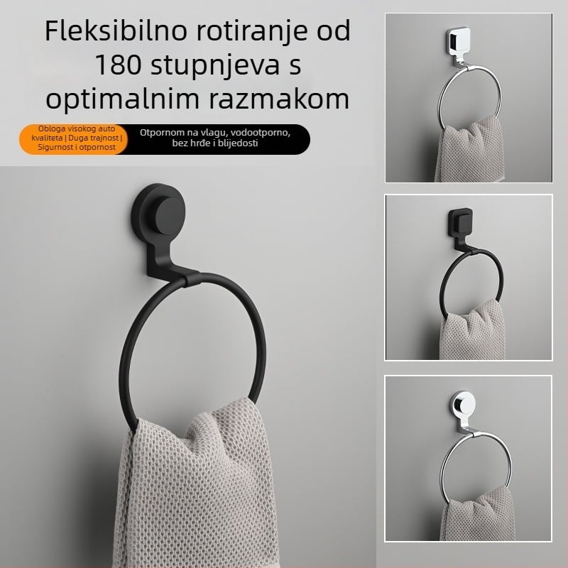 Držač ručnika s usisnom čašom, zidni, bez bušenja, od nehrđajućeg čelika + ABS + plastika