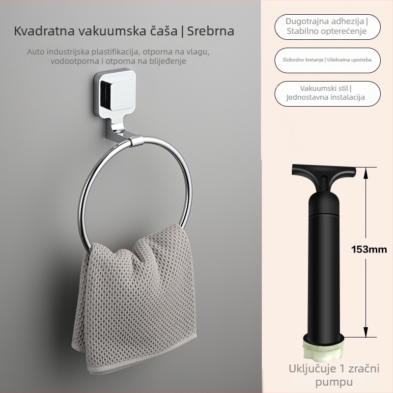 Držač ručnika s usisnom čašom, zidni, bez bušenja, od nehrđajućeg čelika + ABS + plastika