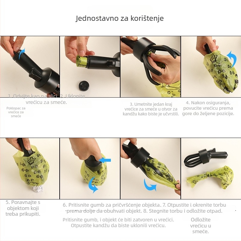 Prijenosni alat za skupljanje psećih izmeta, plastični, za vanjsku upotrebu, pakiranje 100 komada