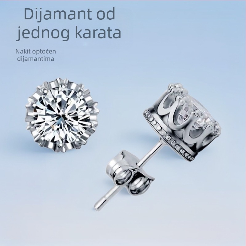 Naušnice od moissanita u obliku krune, srebrne, elektroplatirane, geometrijski dizajn, 1.4 g