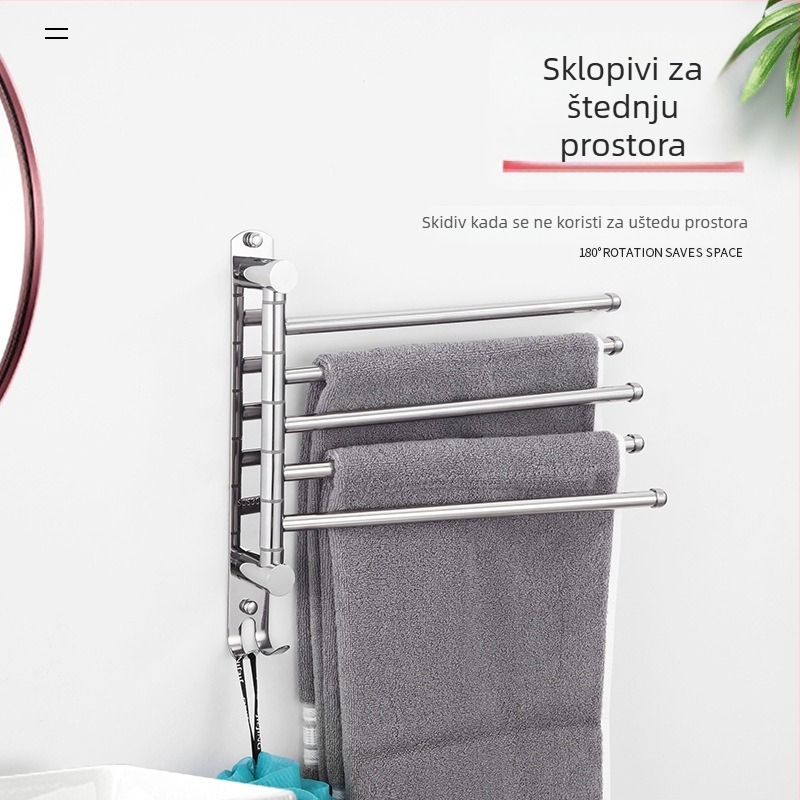 Držač za ručnike od 304 nehrđajućeg čelika, bez bušenja, okretni za kupaonicu, moderan stil, nosivost 20 kg