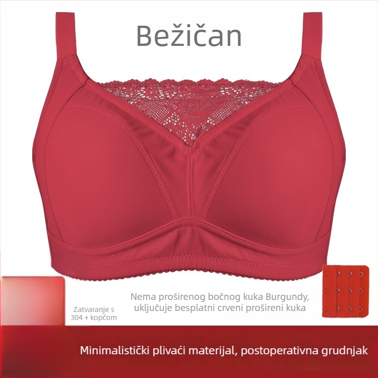 Silikonski postoperativni grudnjak s čipkom, tanak kroj, bez šavova, diagonalan džep za protezu, bez metalnog prstena, bez naramenica