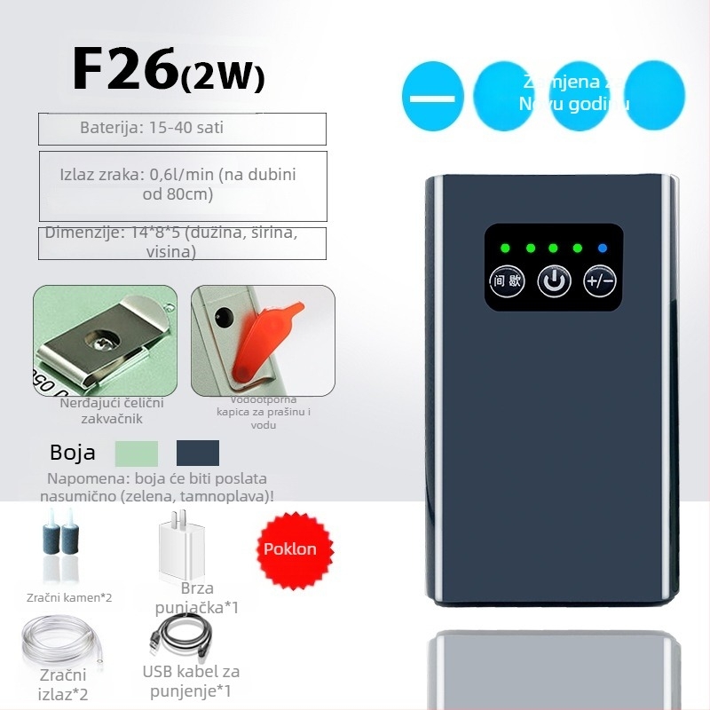 Pumpa za kisik za ribolov – vodootporna, USB punjenje, prijenosna i kompaktna; Marka: Very strong; Uvoz: Ne; Težina: Konzultirajte korisničku službu