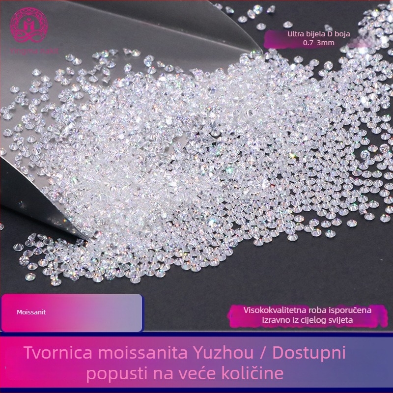 Moissanit kameni za nakit, ultra bijela D boja, veličina 0,7–2,9 mm