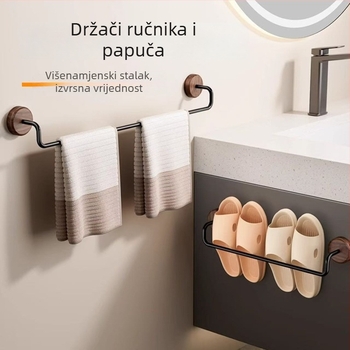 Zidni držač za ručnike od niskougljične čelične, mat završetka, jednoručna šipka, montaža bez bušenja, nosivost 10 kg