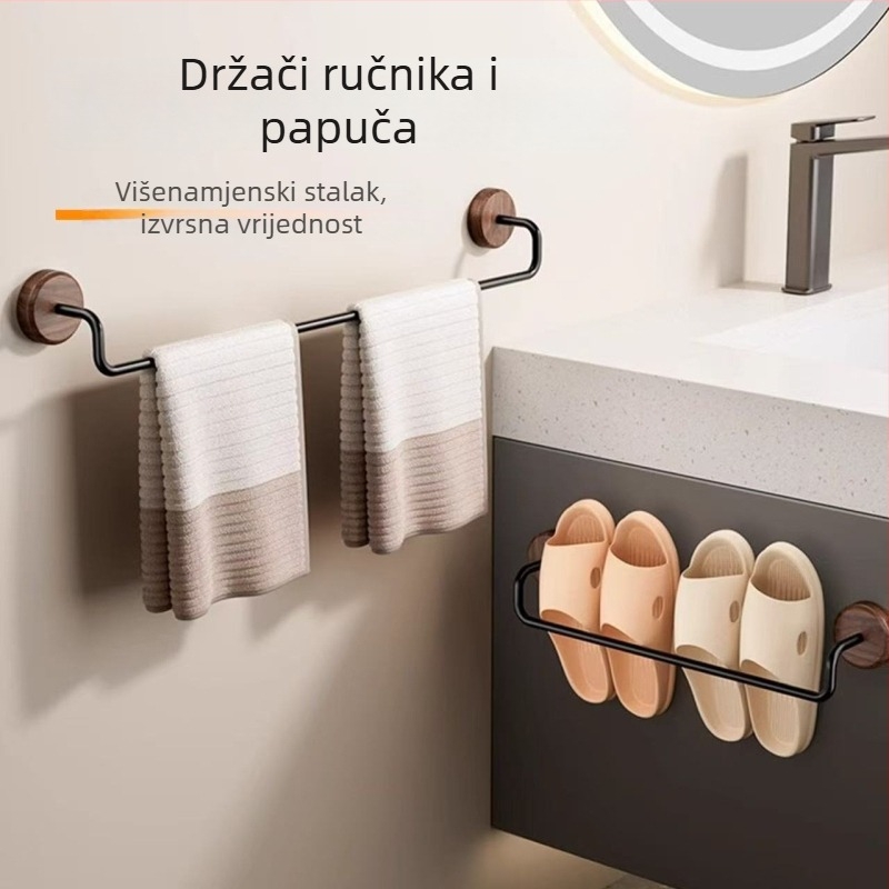 Zidni držač za ručnike od niskougljične čelične, mat završetka, jednoručna šipka, montaža bez bušenja, nosivost 10 kg