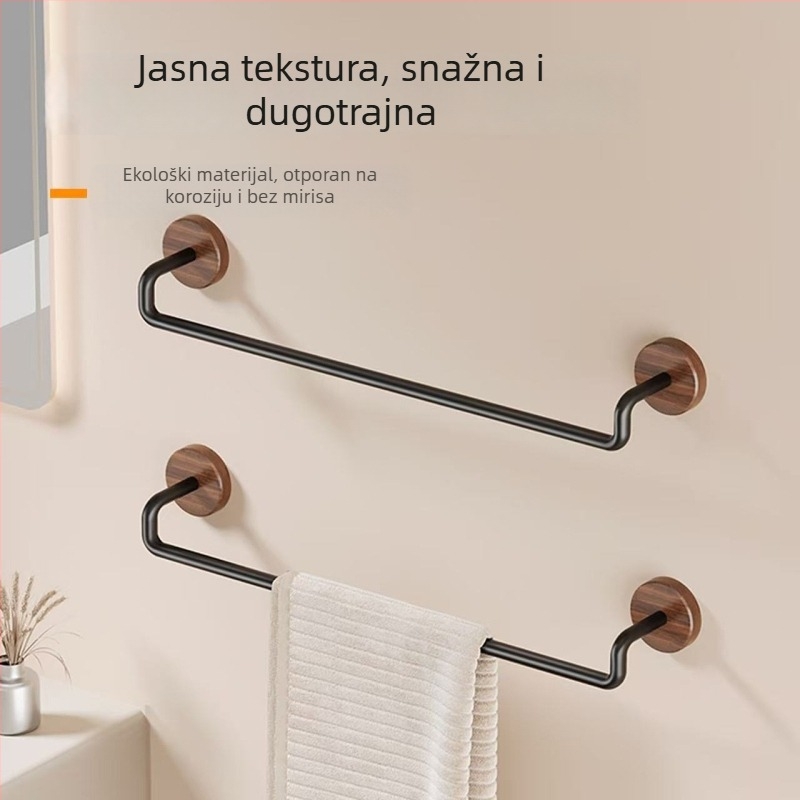 Zidni držač za ručnike od niskougljične čelične, mat završetka, jednoručna šipka, montaža bez bušenja, nosivost 10 kg