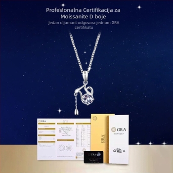 Ogrlica s moissanitom u 925 srebru, višeslojna kutijasta lanac, zodijak znakovi