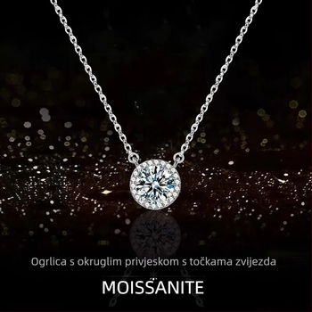 Srebro 925, geometrijski privjesak s moissanitom, križni lanac, lagani luksuz