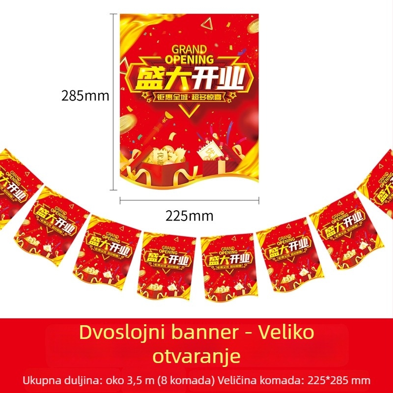 Zastavice za dekoriranje proslave otvorenja trgovine – Shu Tingxiang; Materijal: papir; Stil: svečano, živahno; Kategorija: Dekoracije proslave otvorenja; Proizvodna kategorija: rekviziti za uređenje prostora