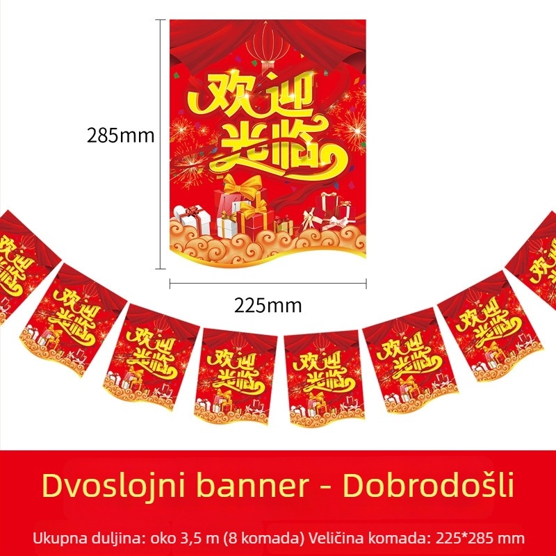 Zastavice za dekoriranje proslave otvorenja trgovine – Shu Tingxiang; Materijal: papir; Stil: svečano, živahno; Kategorija: Dekoracije proslave otvorenja; Proizvodna kategorija: rekviziti za uređenje prostora