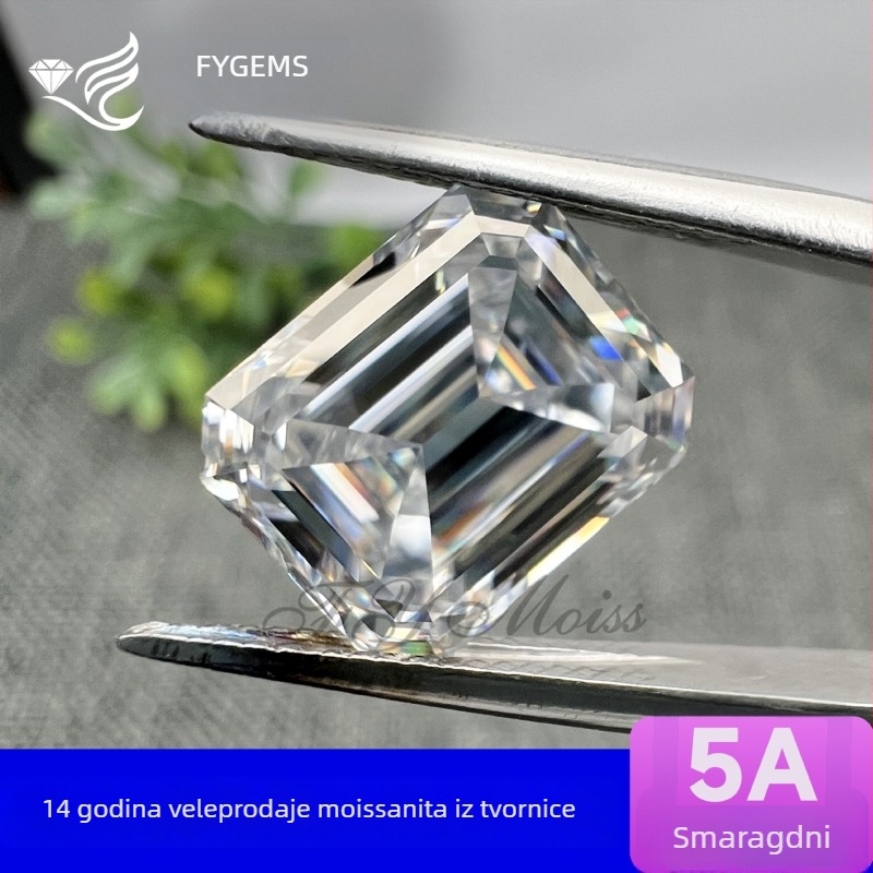 Moissanit, smaragdnog oblika rez, 5A, 0.2–10 ct, s certifikatom i serijskim kodom
