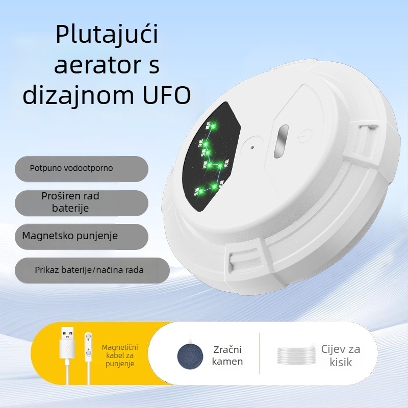 Plutajuća pumpa za oksigeniranje vode – Pametna vodootporna oksigenator UFO s USB magnetskim punjenjem; Marka: Thousands Miles of Light; Težina: 301; Uvoz: Ne; Ovlaštena privatna marka: Da