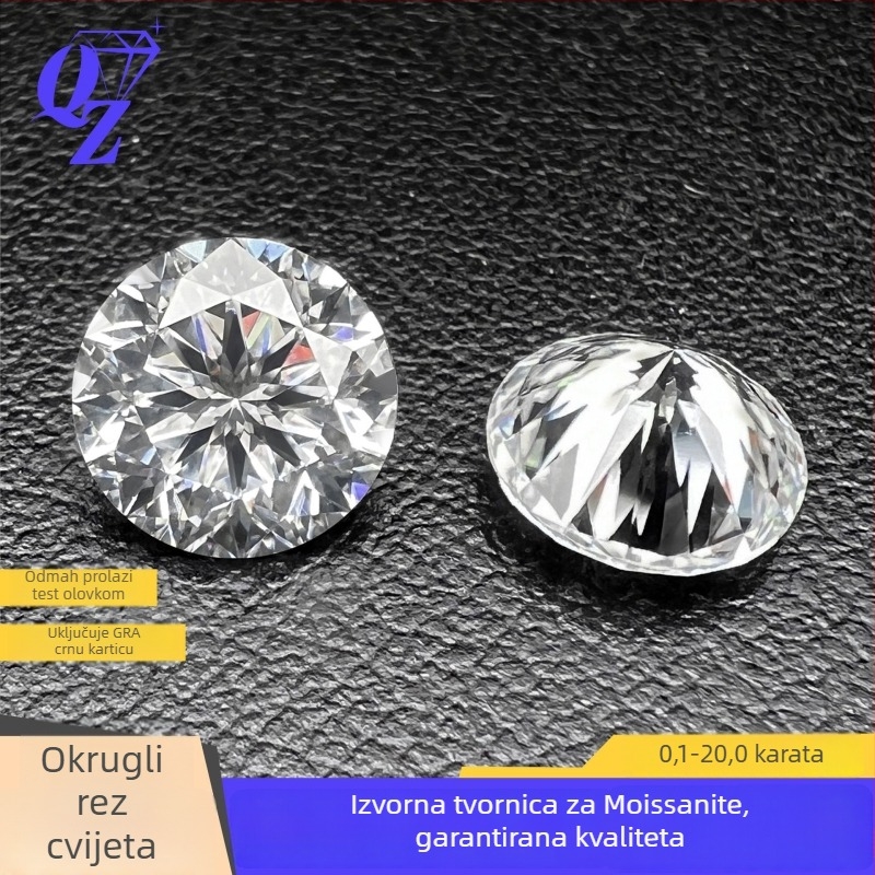 Moissanite Plum Blossom Cut slobodan dragocjeni kamen, okruglog oblika, poliran, prilagodljiv