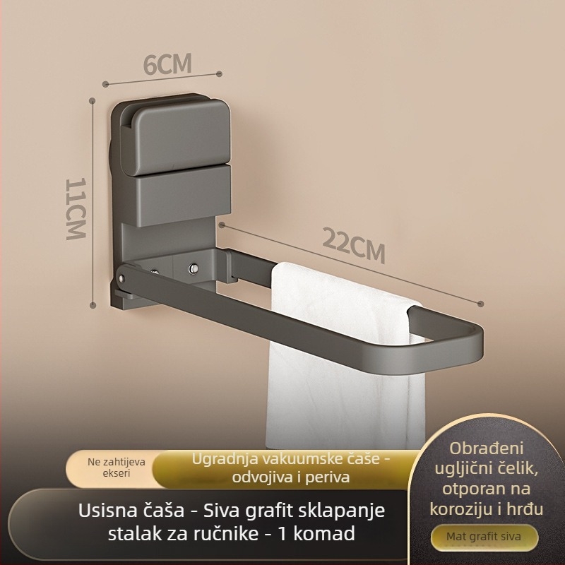 Držač za ručnike sa vakuumom za kupaonicu, na zid, sklapan, jednostavan i modernan stil, 1 razina, nosivost 5 kg