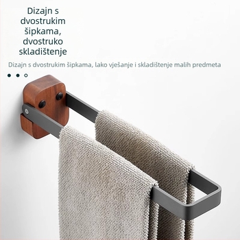 Sklopivi držač ručnika od orahovog drveta i aluminija, 1-etažni, bez bušenja, nosivost 10 kg, moderan minimalistički stil