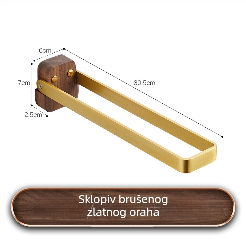 Sklopivi držač ručnika od orahovog drveta i aluminija, 1-etažni, bez bušenja, nosivost 10 kg, moderan minimalistički stil