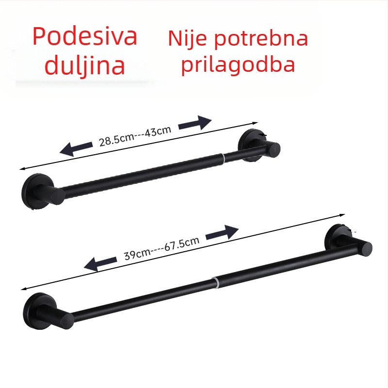 Teleskopski držač za ručnike od nehrđajućeg čelika za kupaonicu, montaža bušenjem, nosivost 5 kg